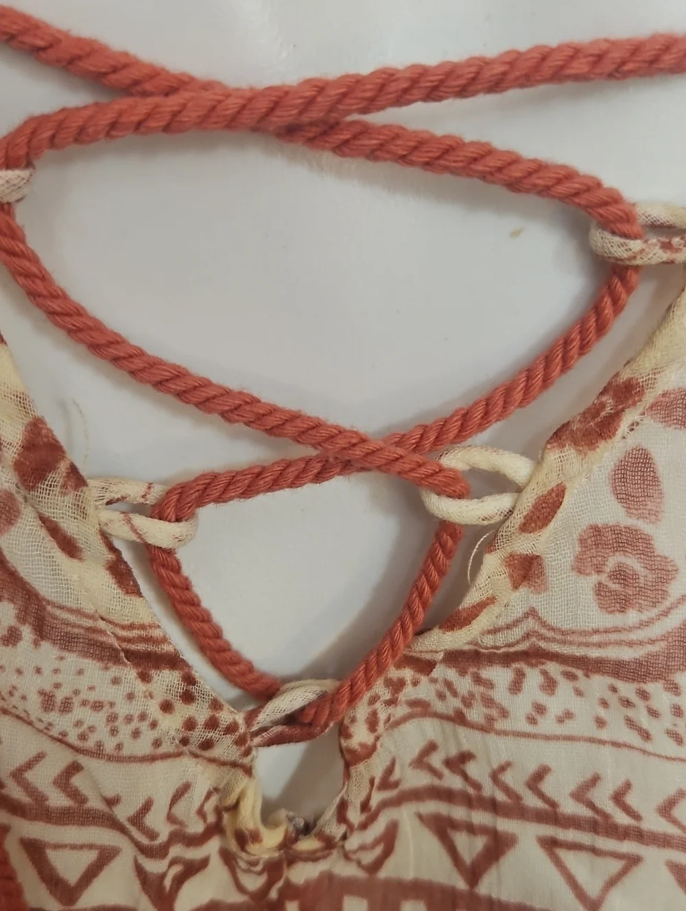 Free People Boho Lace-Up Peasant Top in Rust and Cream